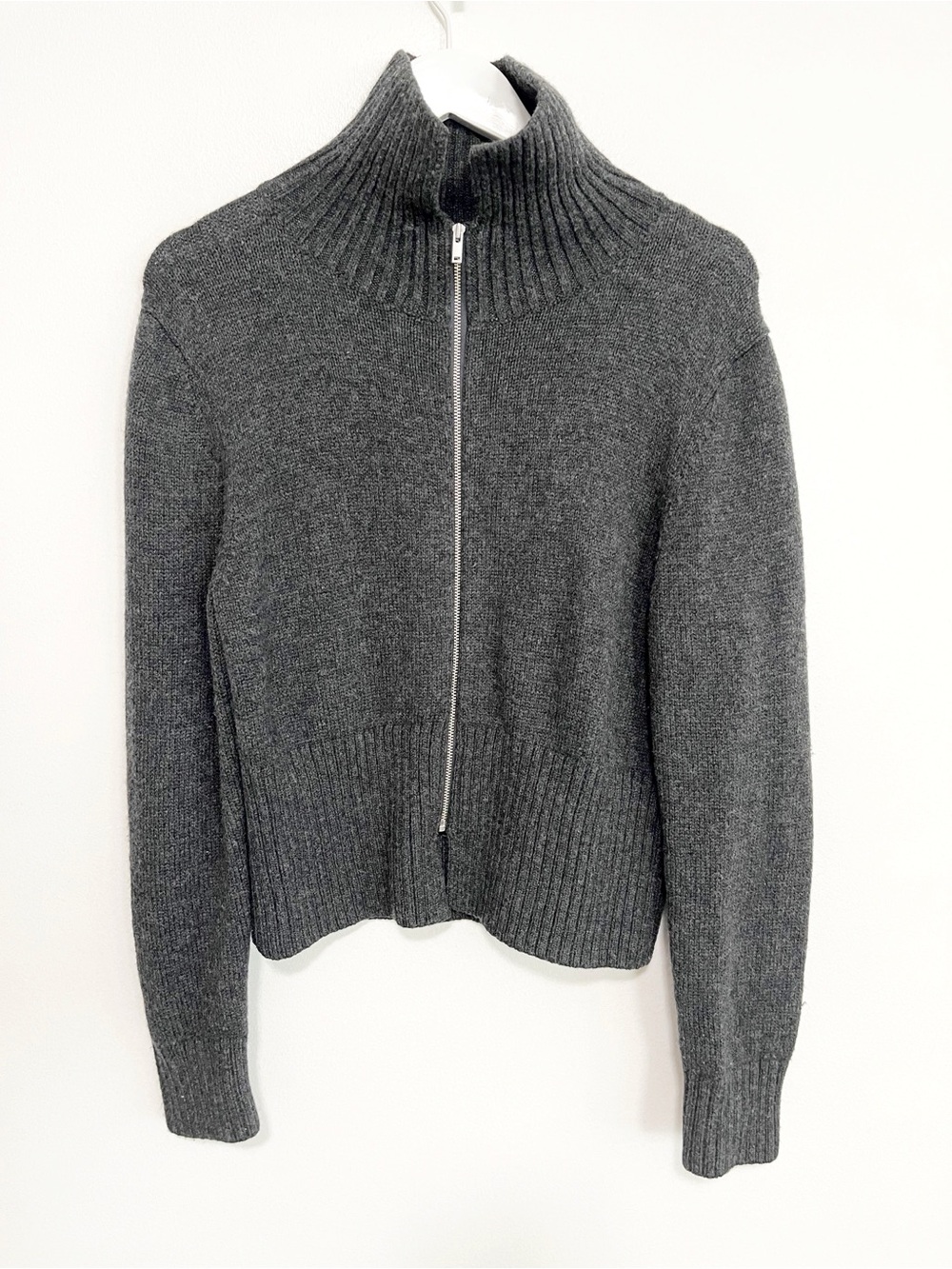 BOGO! COS 100% Wool Zipper Cardigan Sweater Charcoal Gray Size Large - Picture 4 of 9